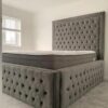 Alaina Border Upholstery Bed with Button Diamonds