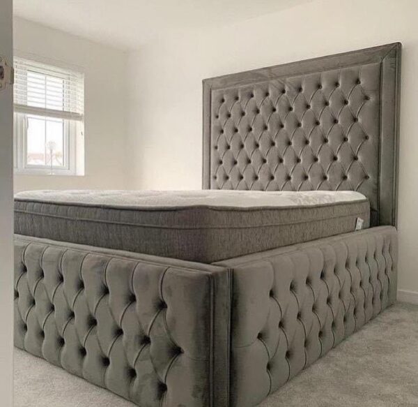 Alaina Border Upholstery Bed with Button Diamonds