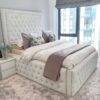 Alaina Border Upholstery Bed with Button Diamonds