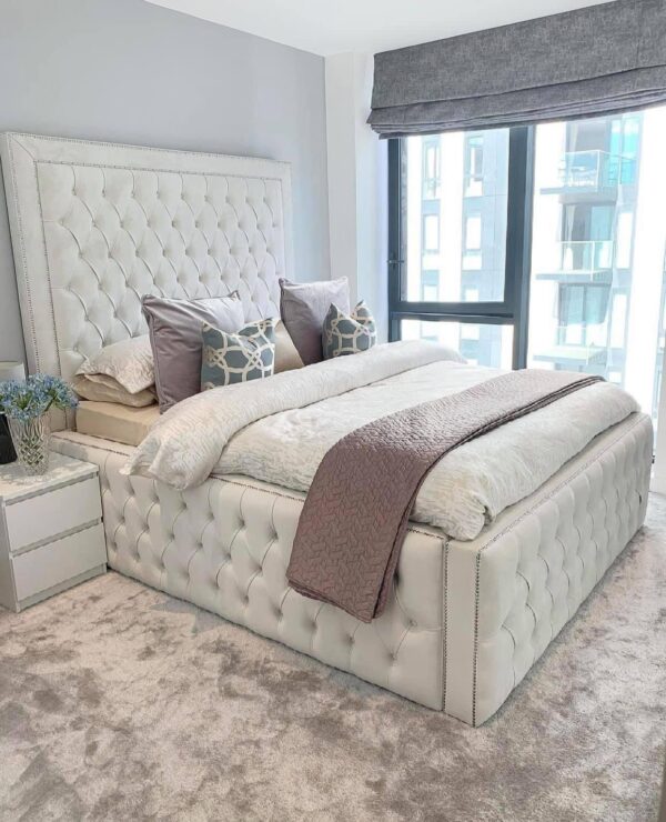 Alaina Border Upholstery Bed with Button Diamonds
