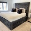 Alaina Border Upholstery Bed with Button Diamonds