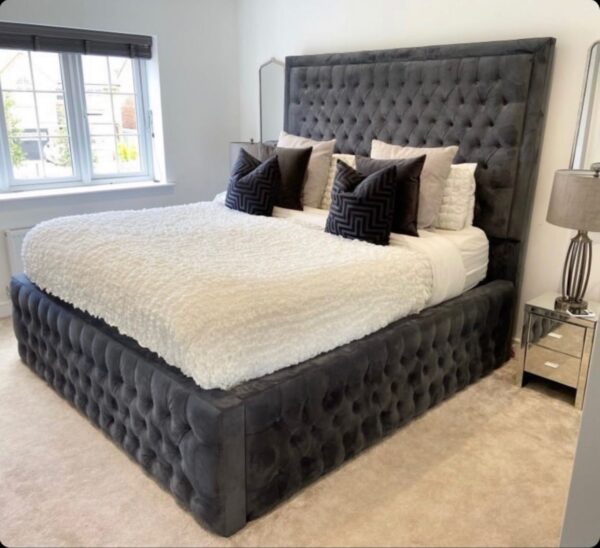 Alaina Border Upholstery Bed with Button Diamonds