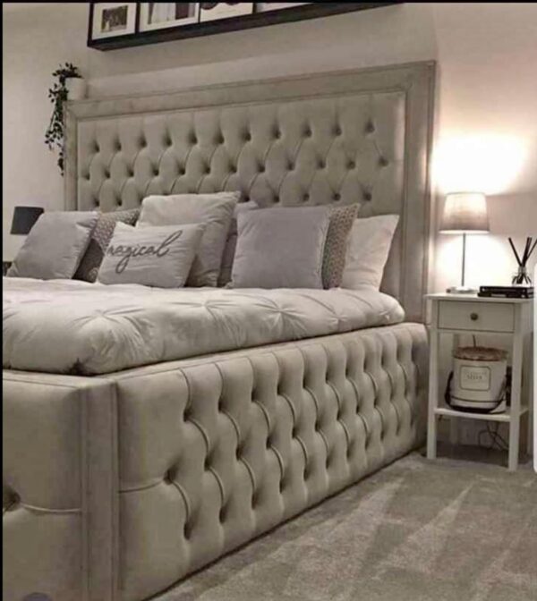 Alaina Border Upholstery Bed with Button Diamonds