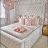 Alaina Border Upholstery Bed with Button Diamonds