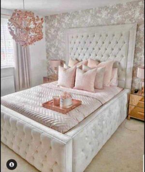 Alaina Border Upholstery Bed with Button Diamonds