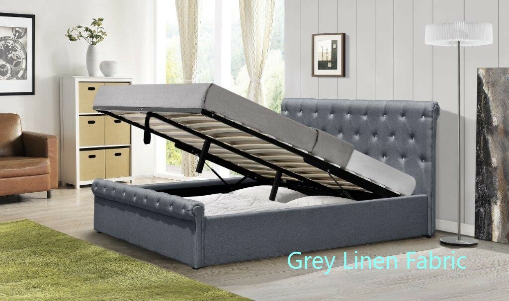 Crushed Velvet Diamante Chesterfield Ottoman Sleigh Bed Frame in ...